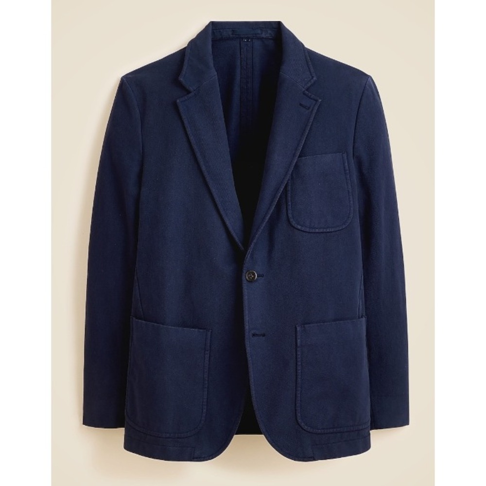 J.Crew Relaxed-fit Suit Jacket Garment-dyed Italian Cotton Twill 42R Navy Blue